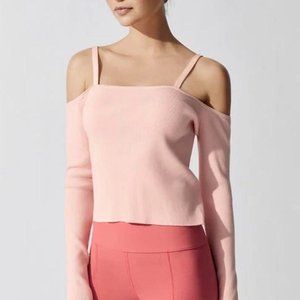 live the process off the shoulder pink knit